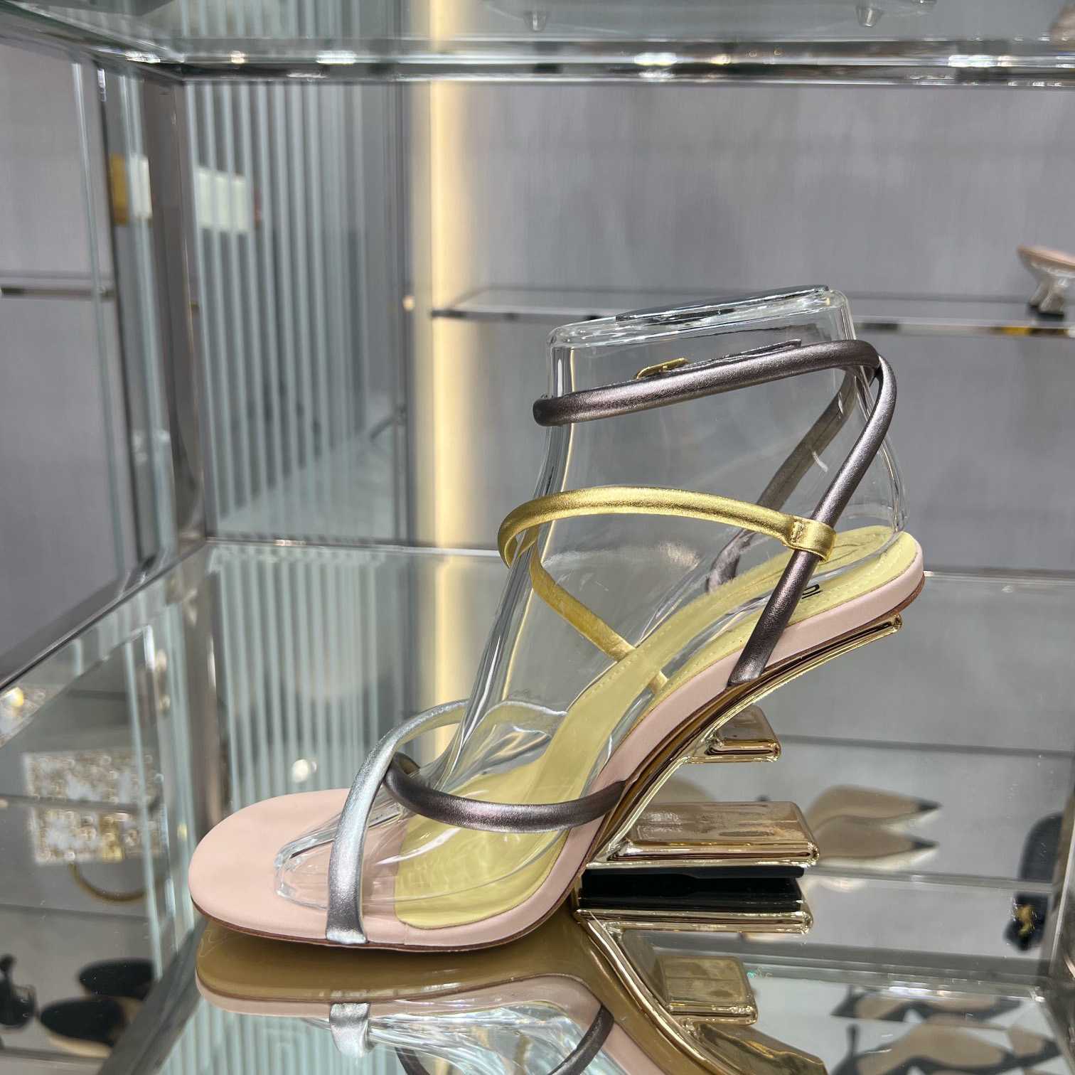 Fendi First Silver Nappa Leather Medium-Heeled Sandals - FashionPlug