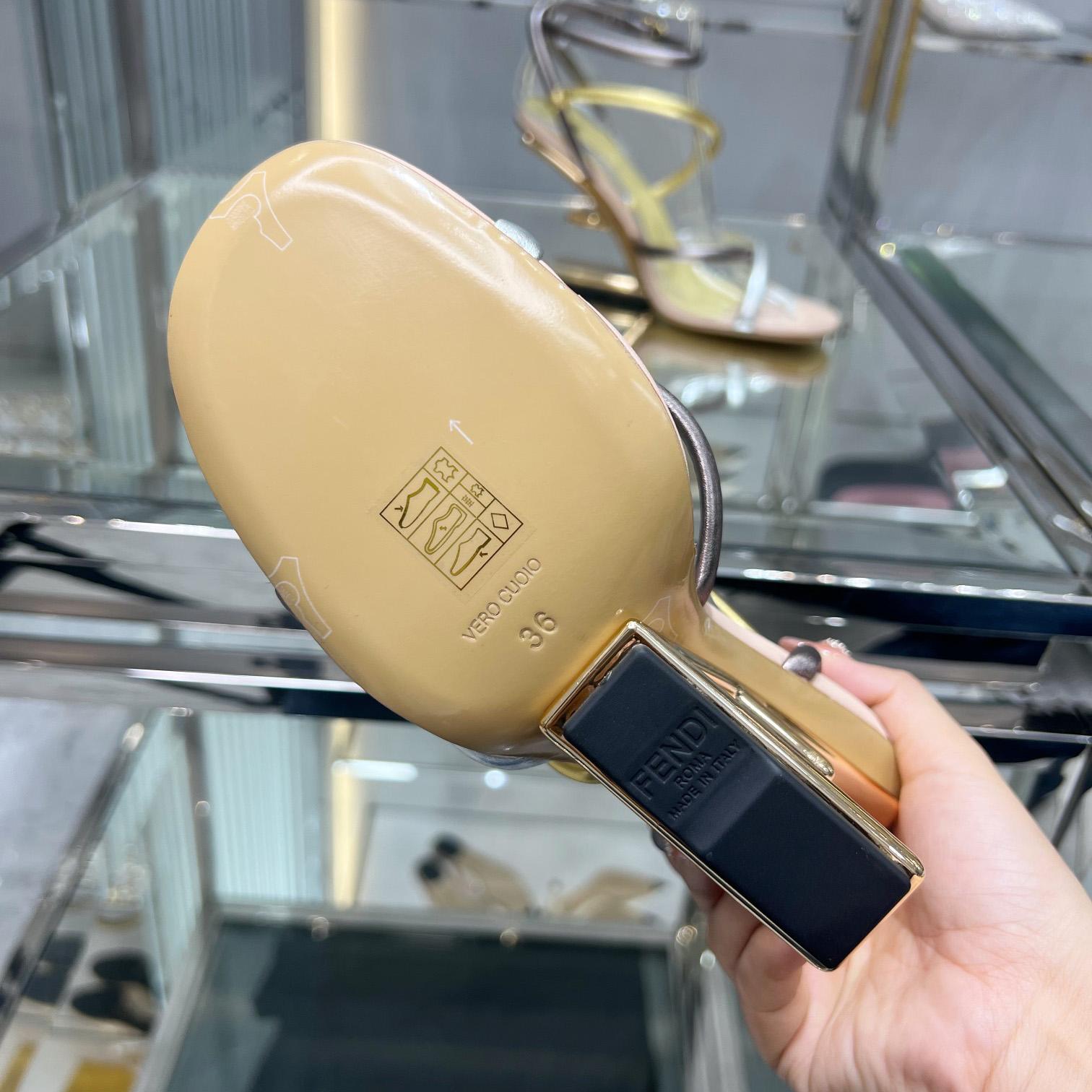 Fendi First Silver Nappa Leather Medium-Heeled Sandals - FashionPlug