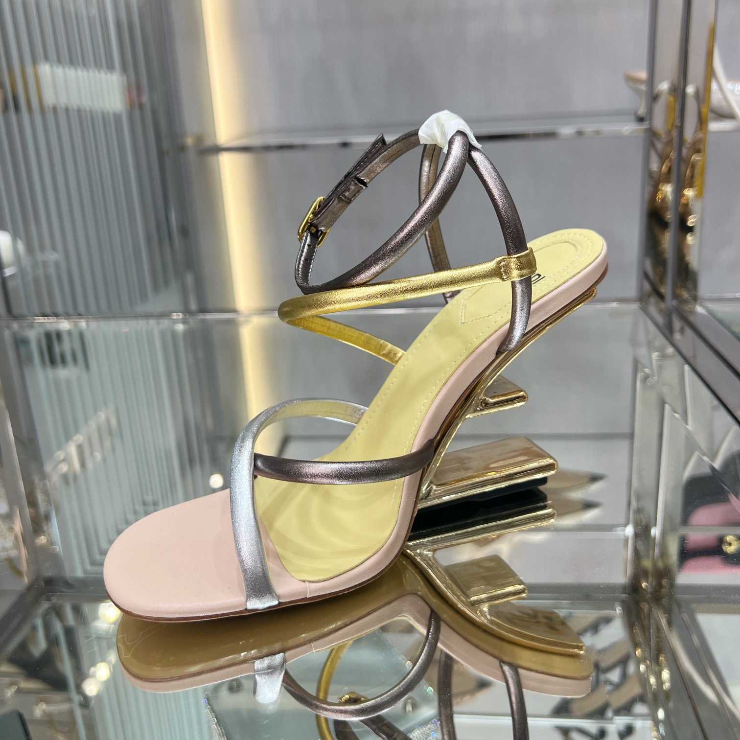 Fendi First Silver Nappa Leather Medium-Heeled Sandals - FashionPlug