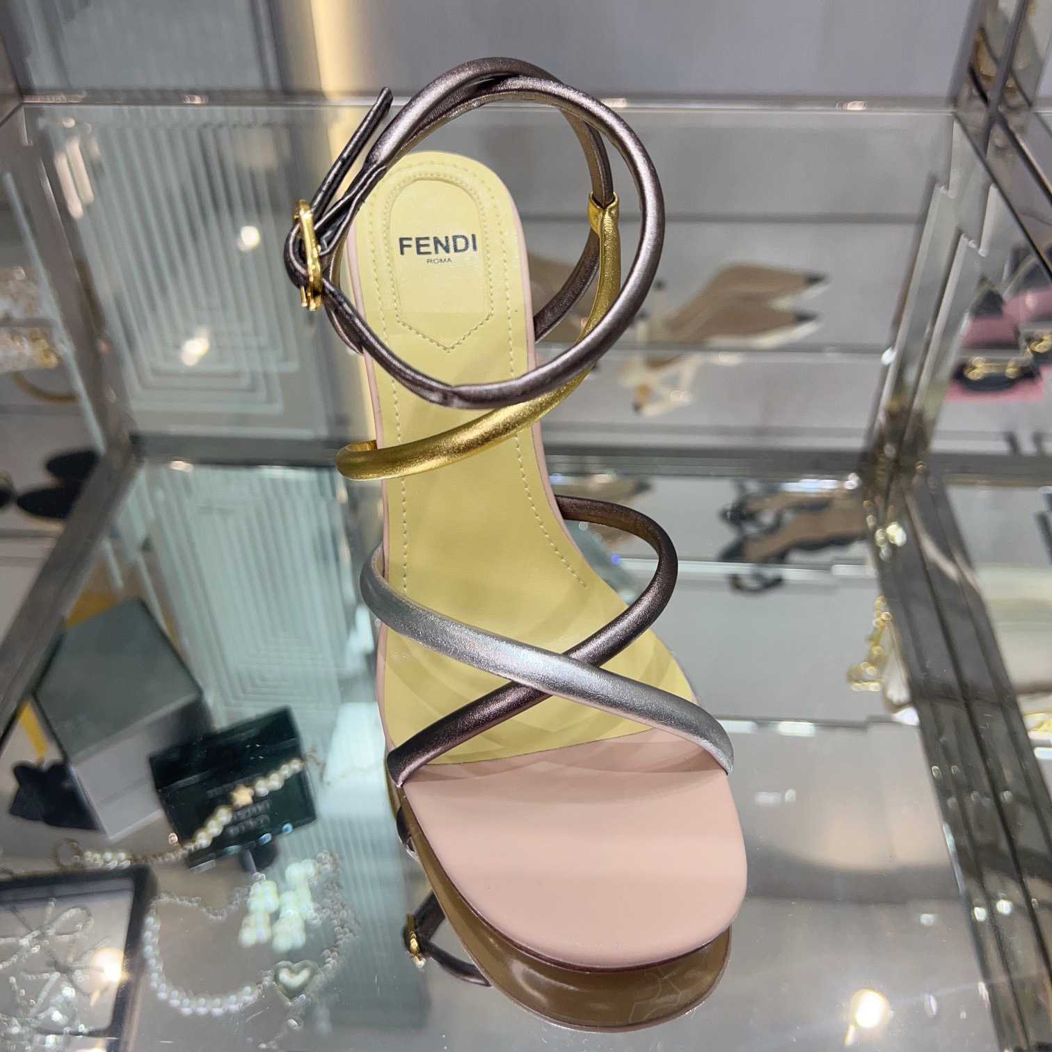 Fendi First Silver Nappa Leather Medium-Heeled Sandals - FashionPlug