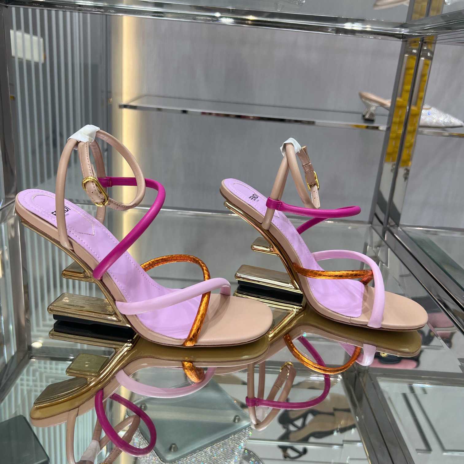 Fendi First Pink Nappa Leather High-Heeled Sandals - FashionPlug