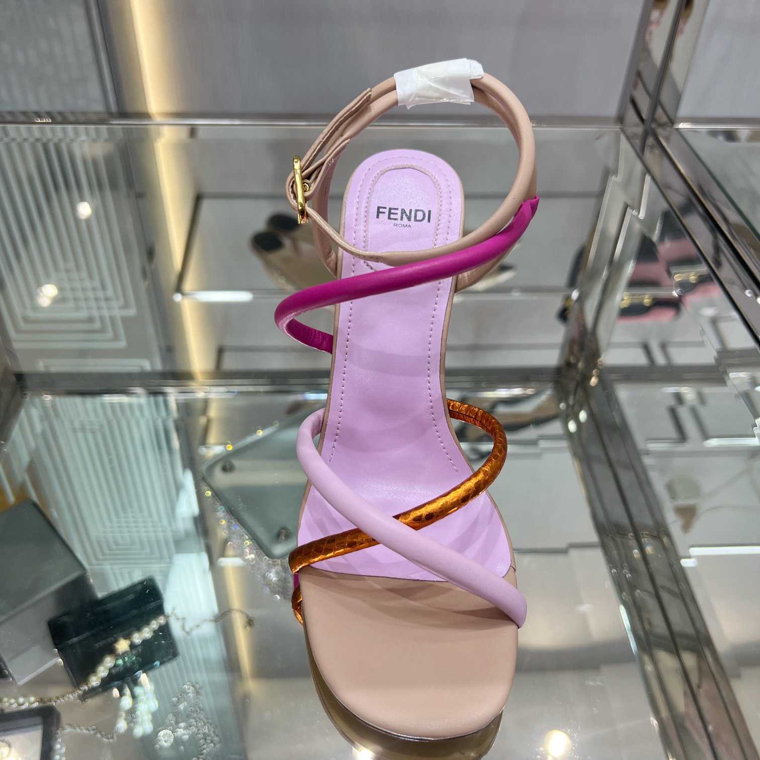 Fendi First Pink Nappa Leather High-Heeled Sandals - FashionPlug