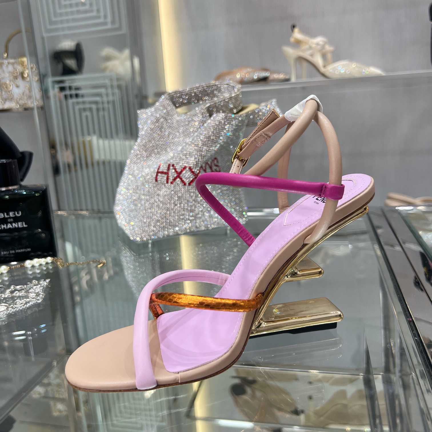 Fendi First Pink Nappa Leather High-Heeled Sandals - FashionPlug
