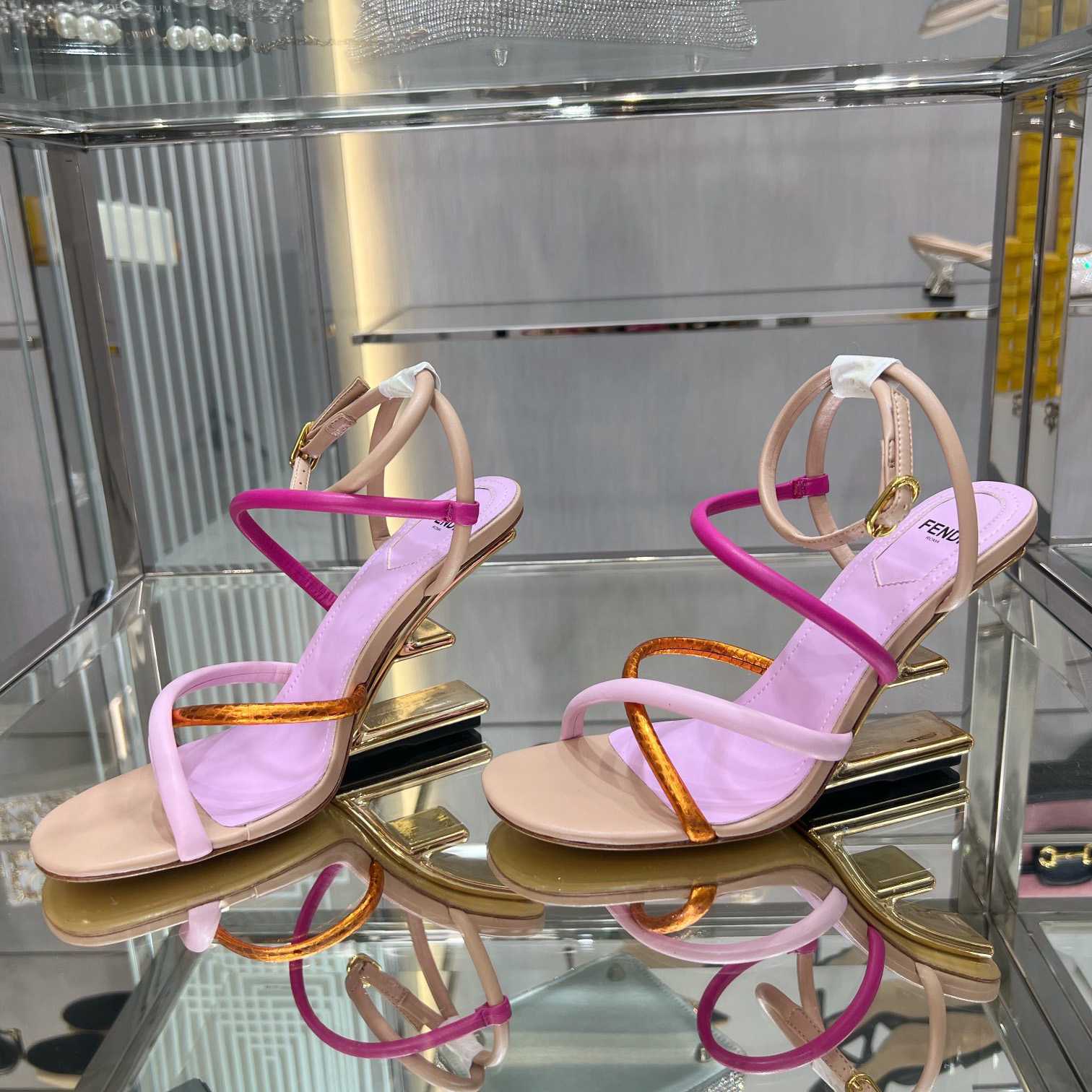 Fendi First Pink Nappa Leather High-Heeled Sandals - FashionPlug