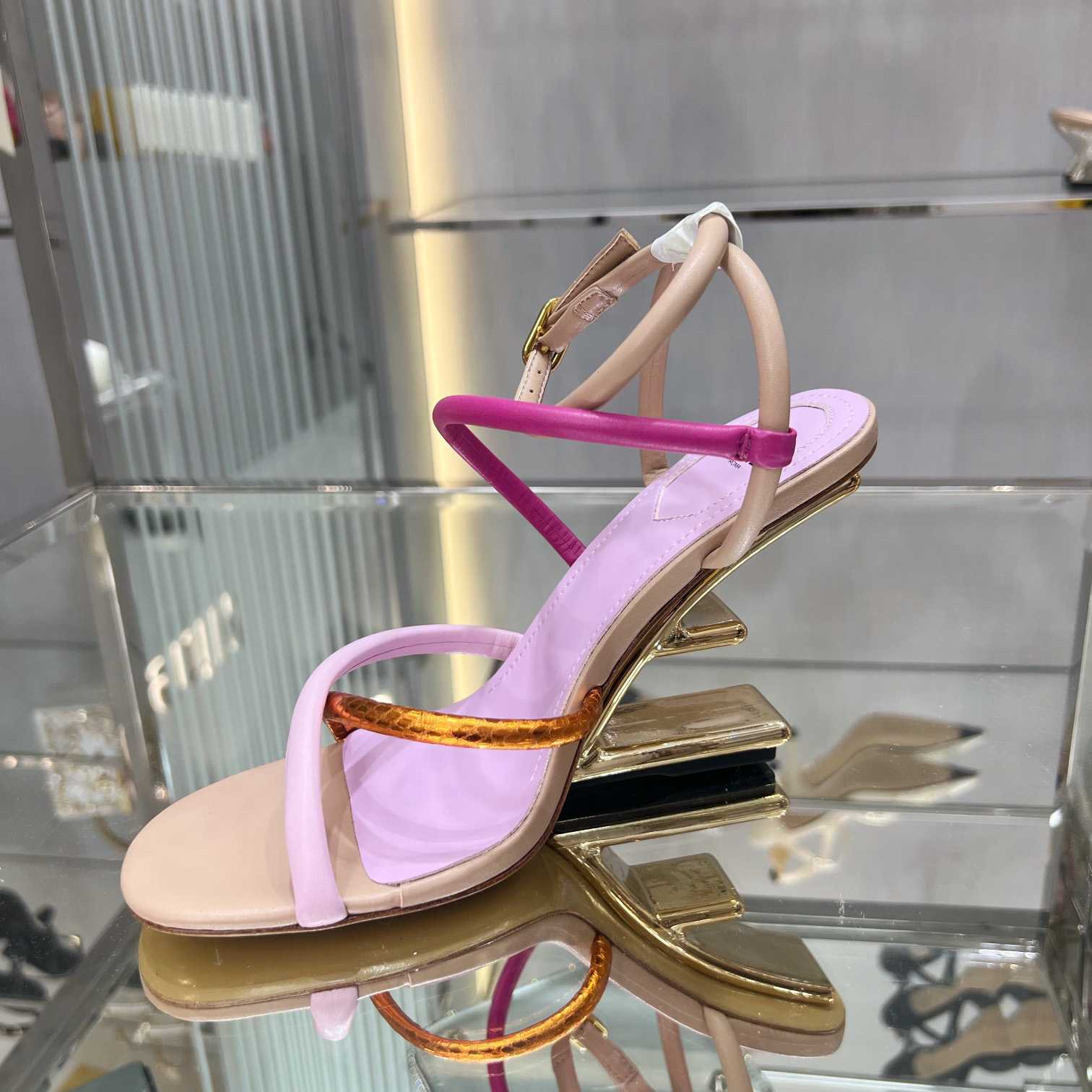 Fendi First Pink Nappa Leather High-Heeled Sandals - FashionPlug