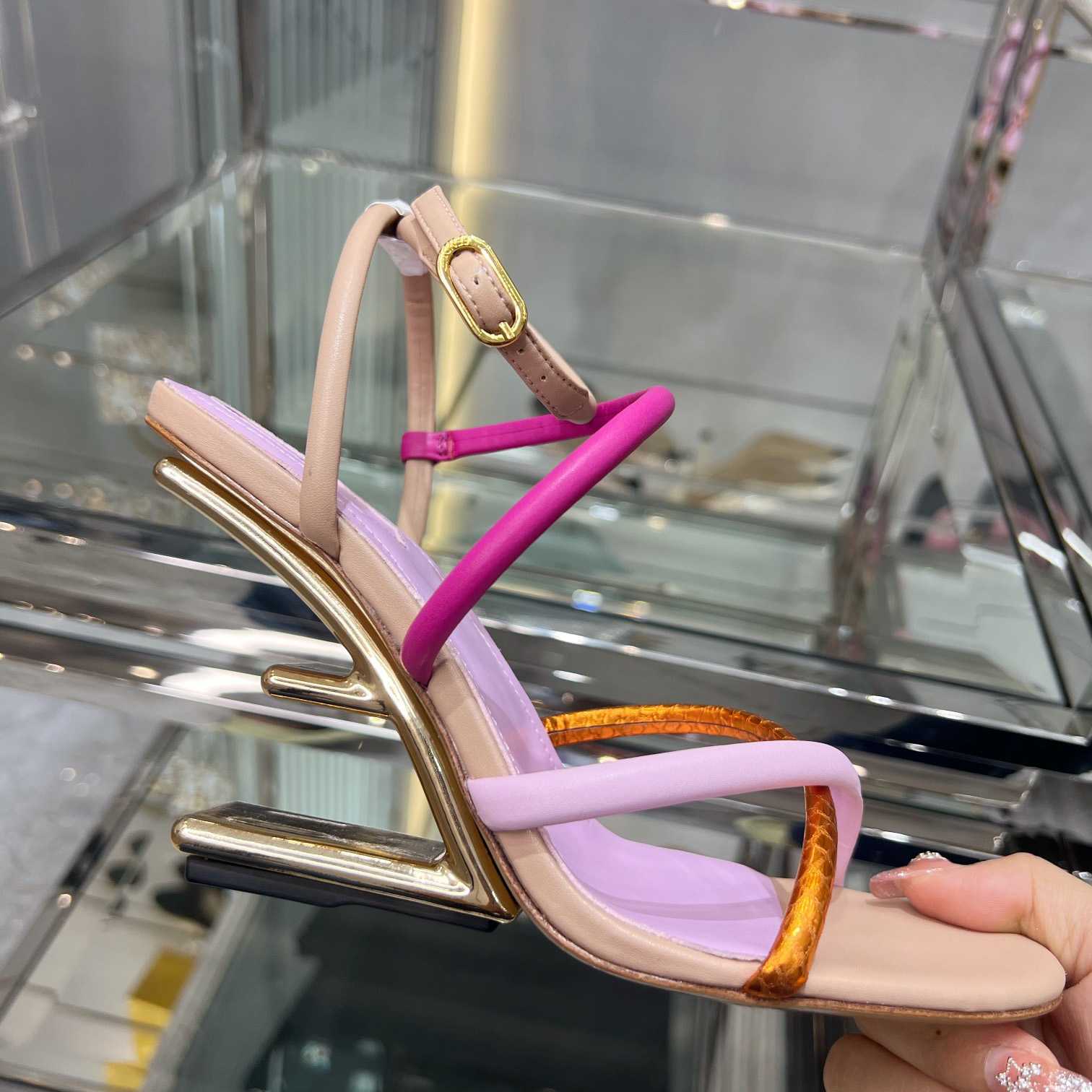 Fendi First Pink Nappa Leather High-Heeled Sandals - FashionPlug