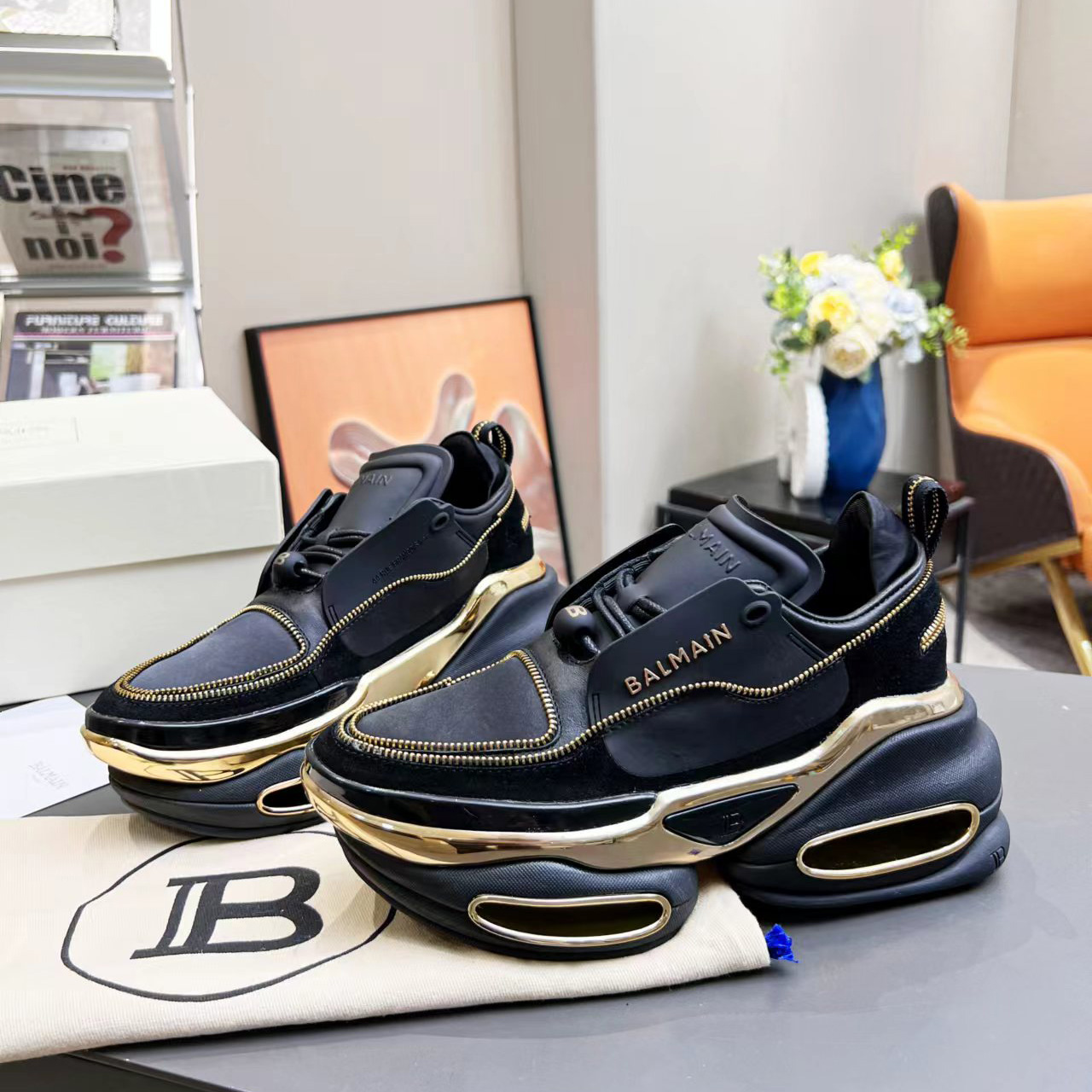 Balmain Leather And Suede B-Bold Low-Top Sneakers - FashionPlug