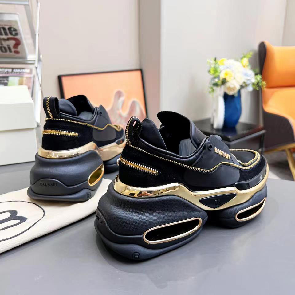 Balmain Leather And Suede B-Bold Low-Top Sneakers - FashionPlug