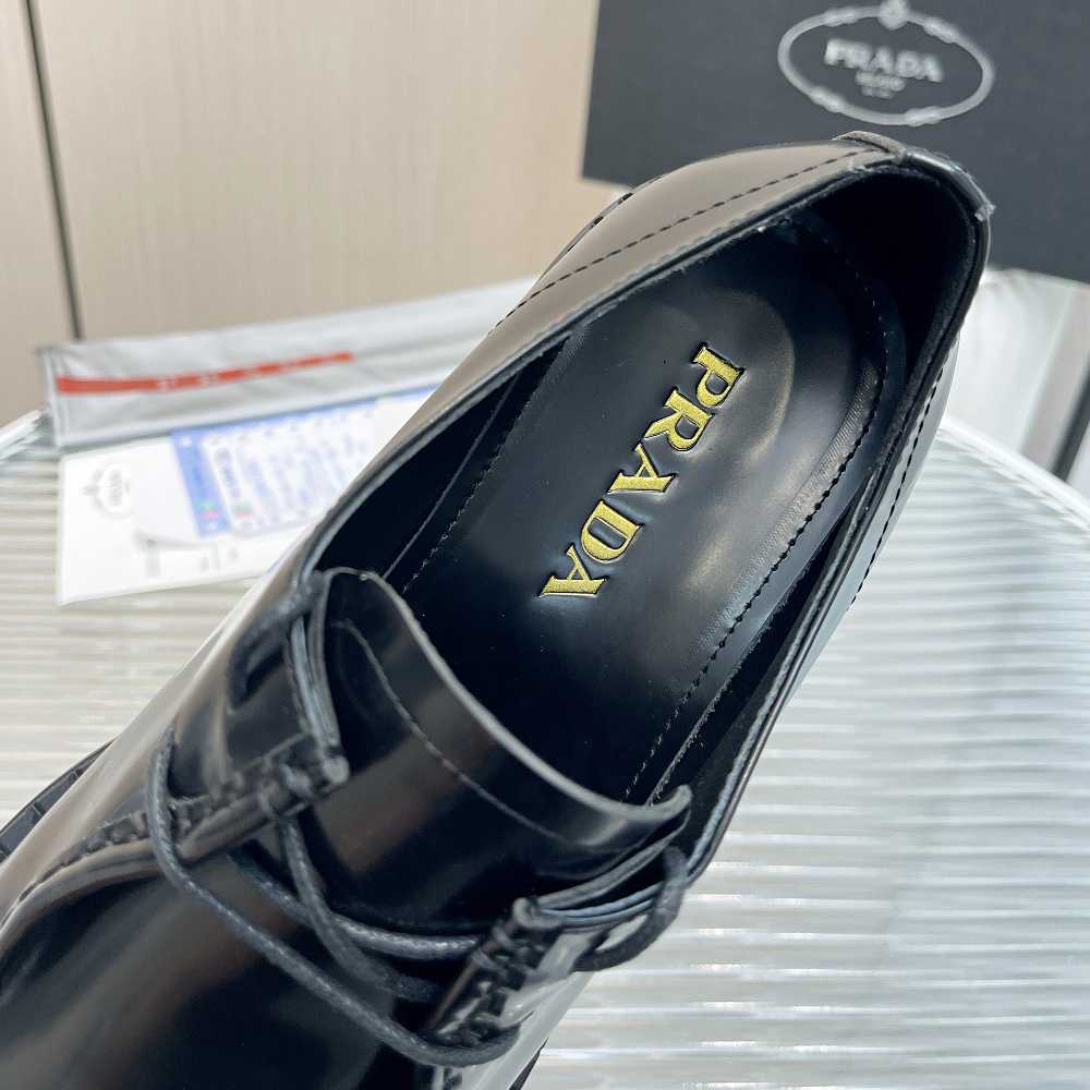 Prada Brushed Leather Lace-Up Shoes - FashionPlug