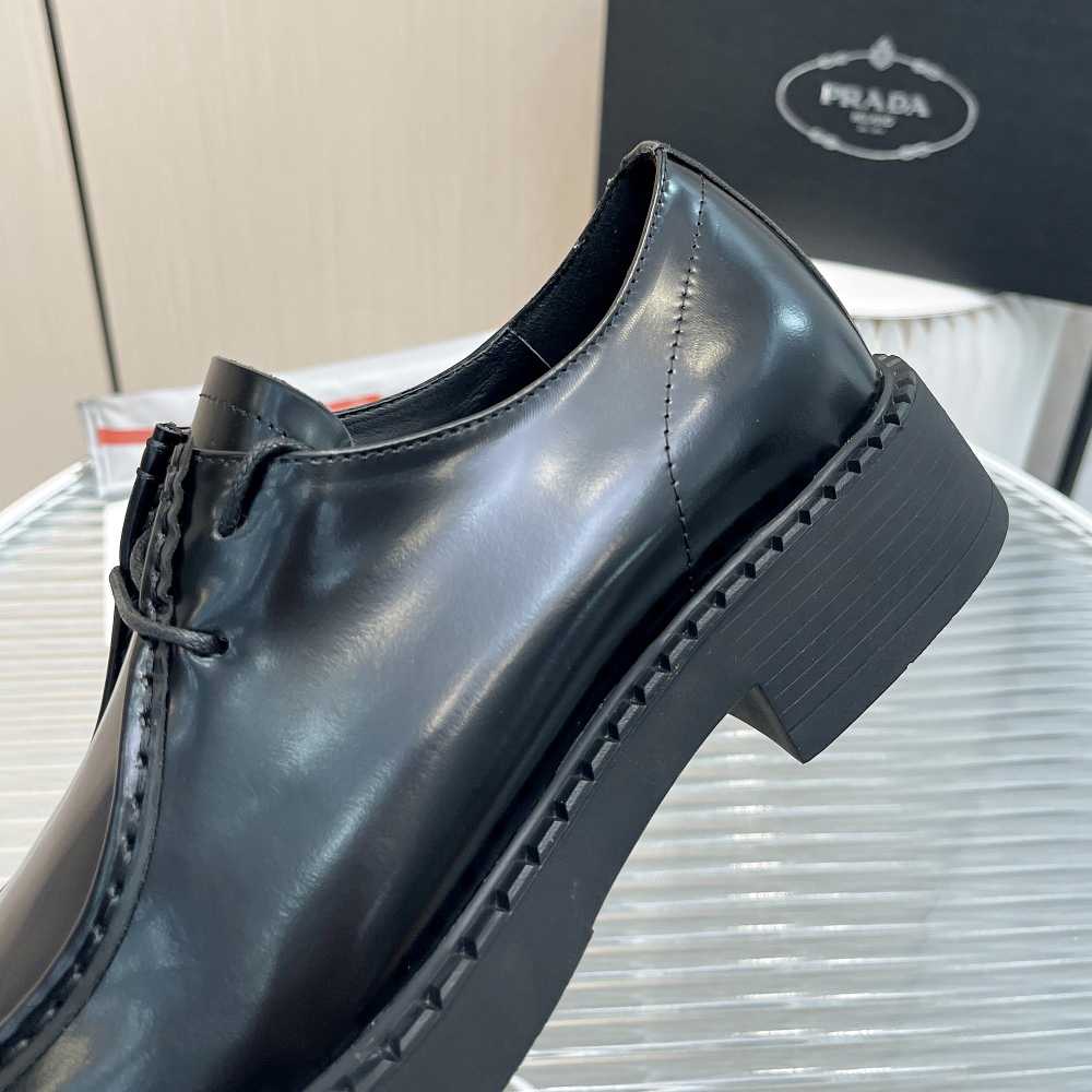 Prada Brushed Leather Lace-Up Shoes - FashionPlug