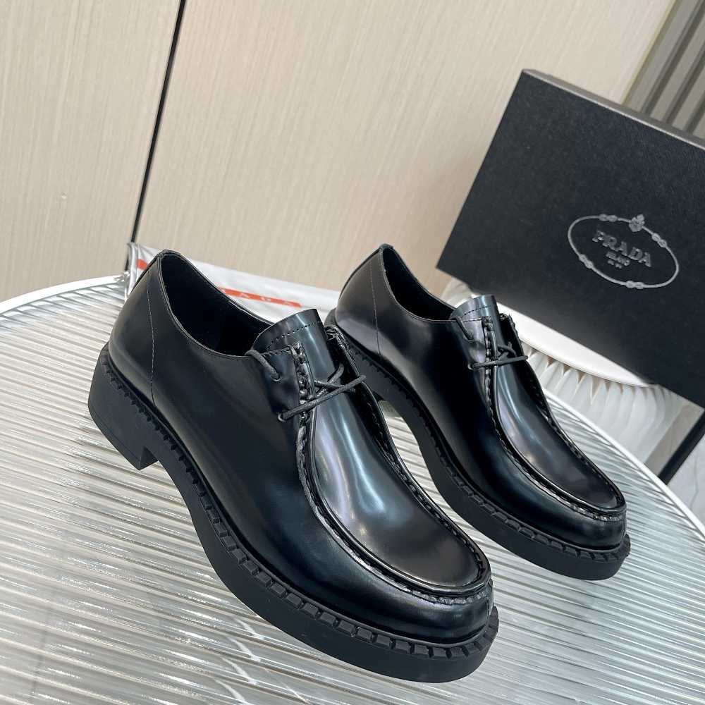 Prada Brushed Leather Lace-Up Shoes - FashionPlug