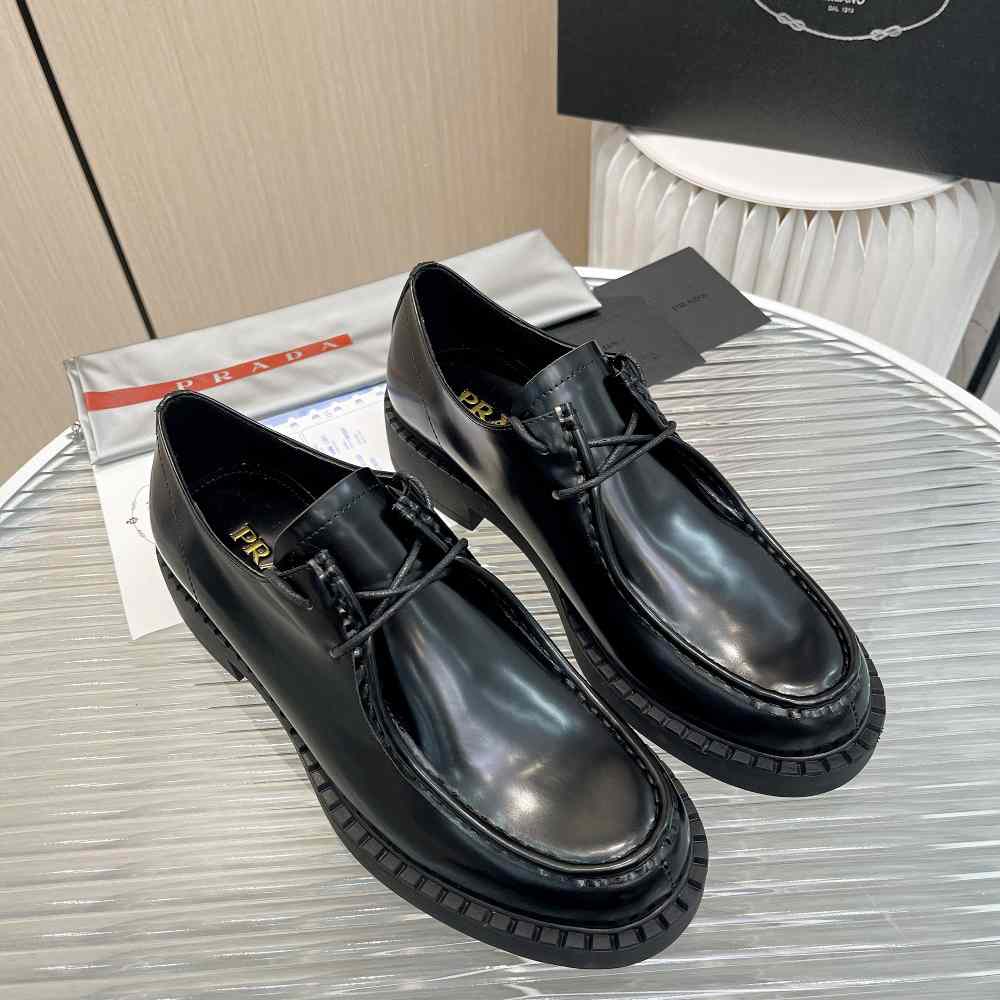 Prada Brushed Leather Lace-Up Shoes - FashionPlug