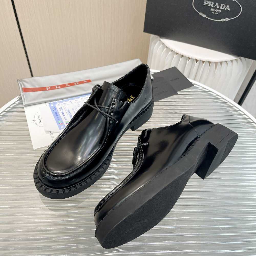 Prada Brushed Leather Lace-Up Shoes - FashionPlug