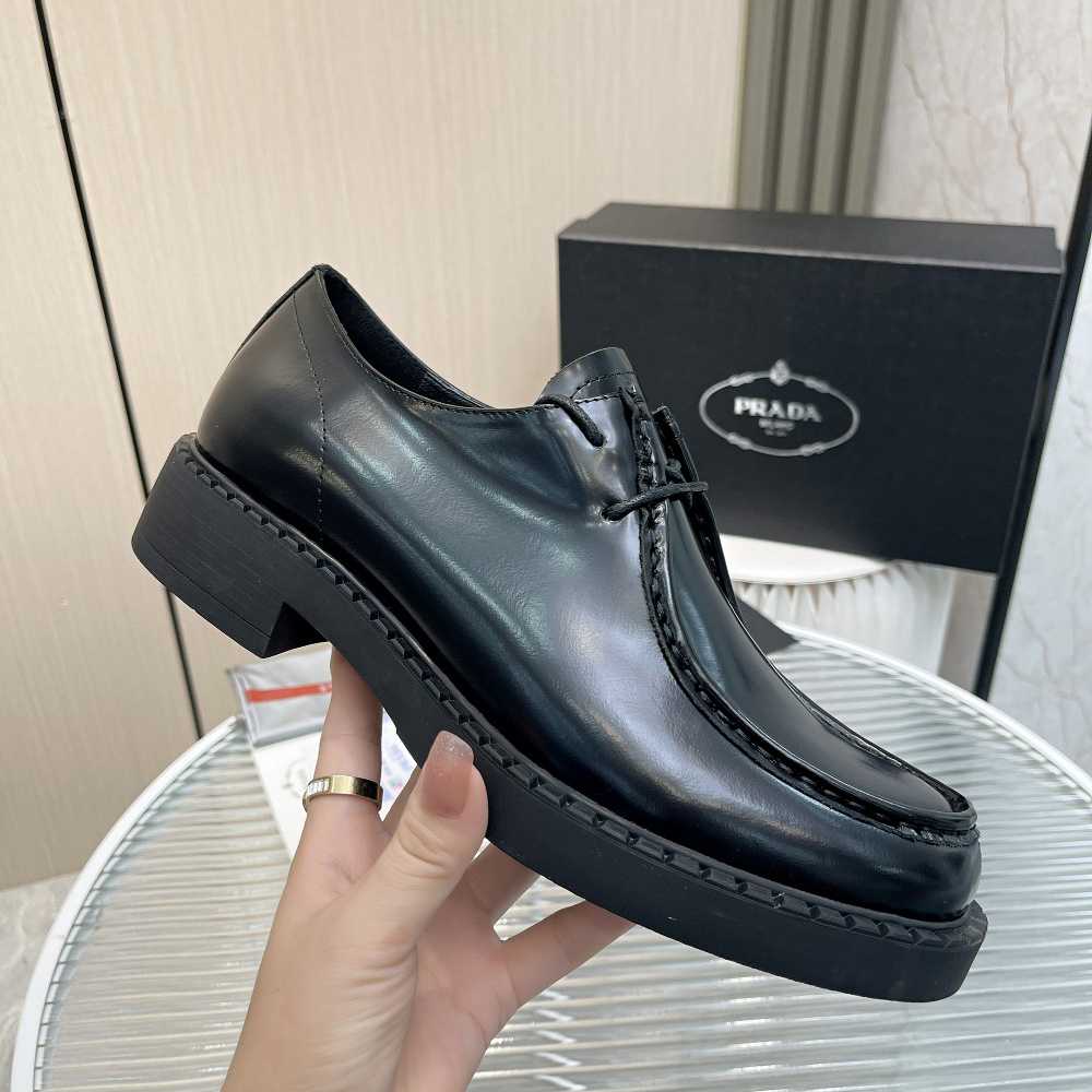 Prada Brushed Leather Lace-Up Shoes - FashionPlug