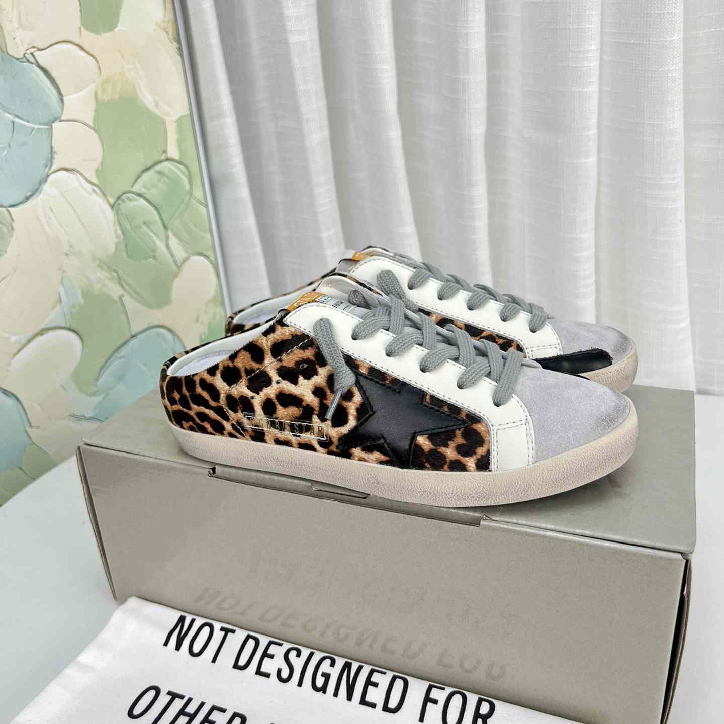 Golden Goose Super-Star Sabots In Leopard-Print Pony Skin With Black Leather Star And Ice-Gray Suede Tongue - FashionPlug