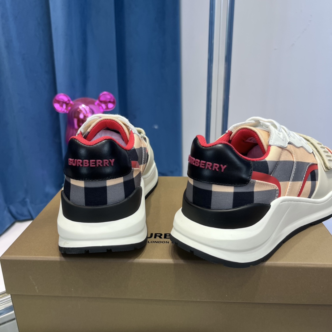 Burberry Check Nylon And Leather Sneakers - FashionPlug