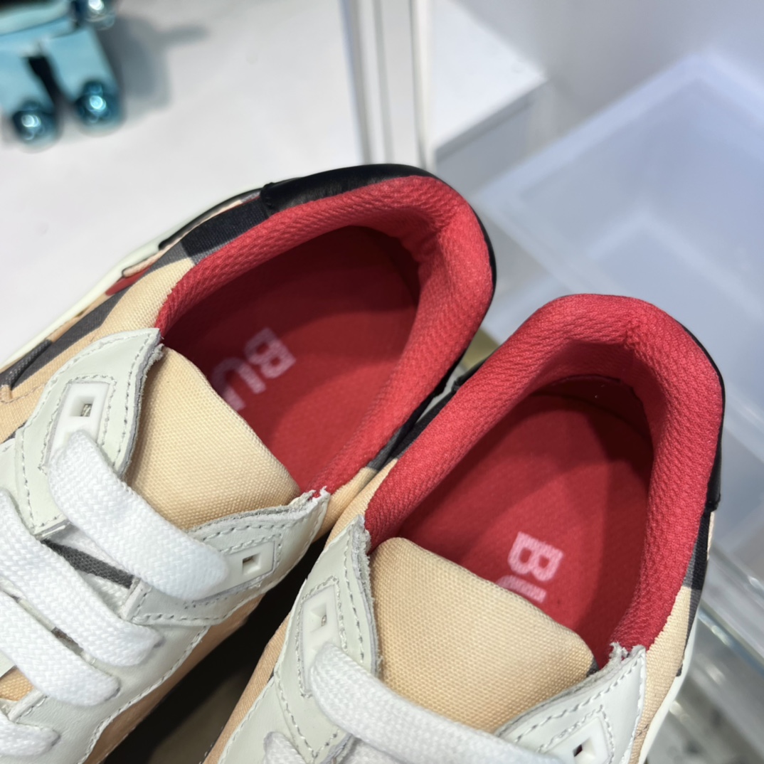 Burberry Check Nylon And Leather Sneakers - FashionPlug