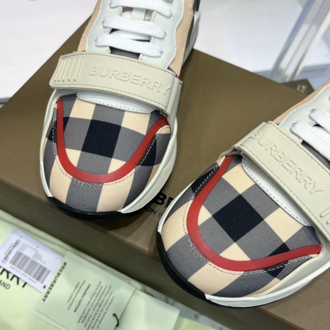 Burberry Check Nylon And Leather Sneakers - FashionPlug