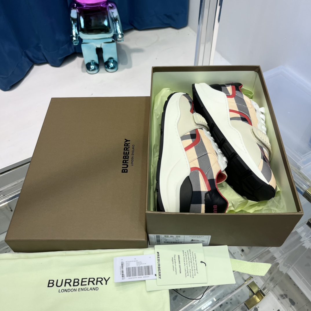 Burberry Check Nylon And Leather Sneakers - FashionPlug