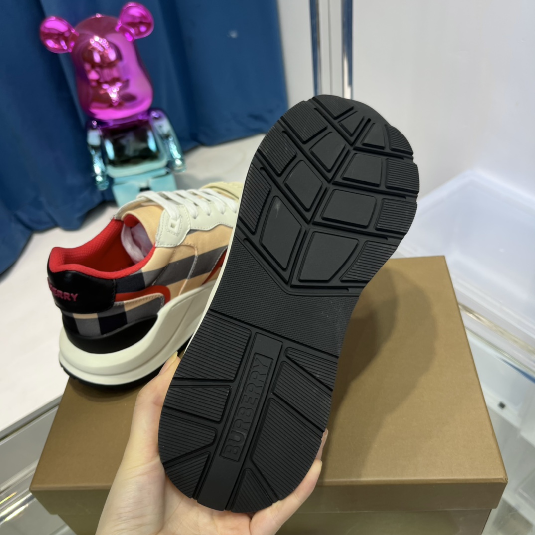 Burberry Check Nylon And Leather Sneakers - FashionPlug