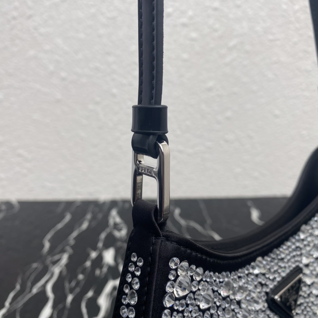 Prada Cleo Satin Bag With Crystals(22-18.5-4.5CM) - FashionPlug
