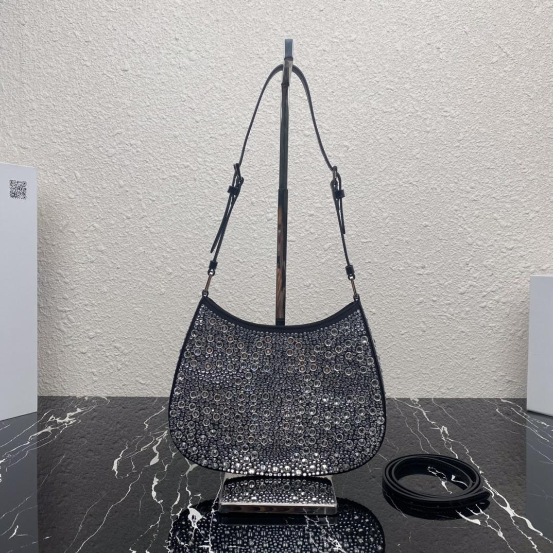 Prada Cleo Satin Bag With Crystals(22-18.5-4.5CM) - FashionPlug