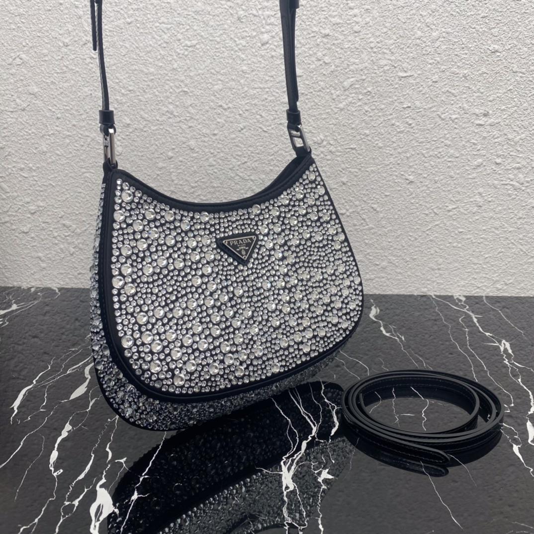 Prada Cleo Satin Bag With Crystals(22-18.5-4.5CM) - FashionPlug