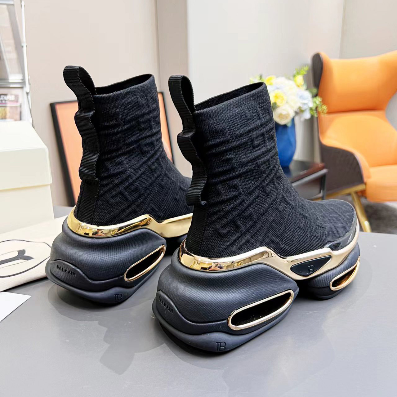 Balmain Kknit And Suede B-Bold High-Top Sneakers - FashionPlug