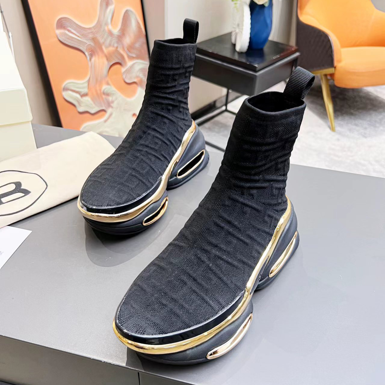 Balmain Kknit And Suede B-Bold High-Top Sneakers - FashionPlug