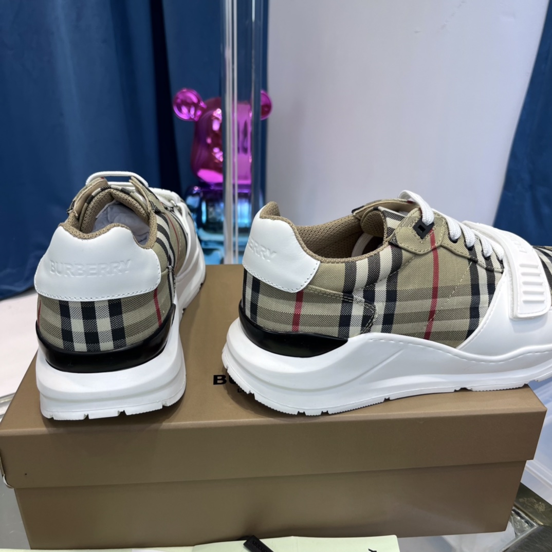 Burberry Vintage Check, Suede And Leather Sneakers - FashionPlug