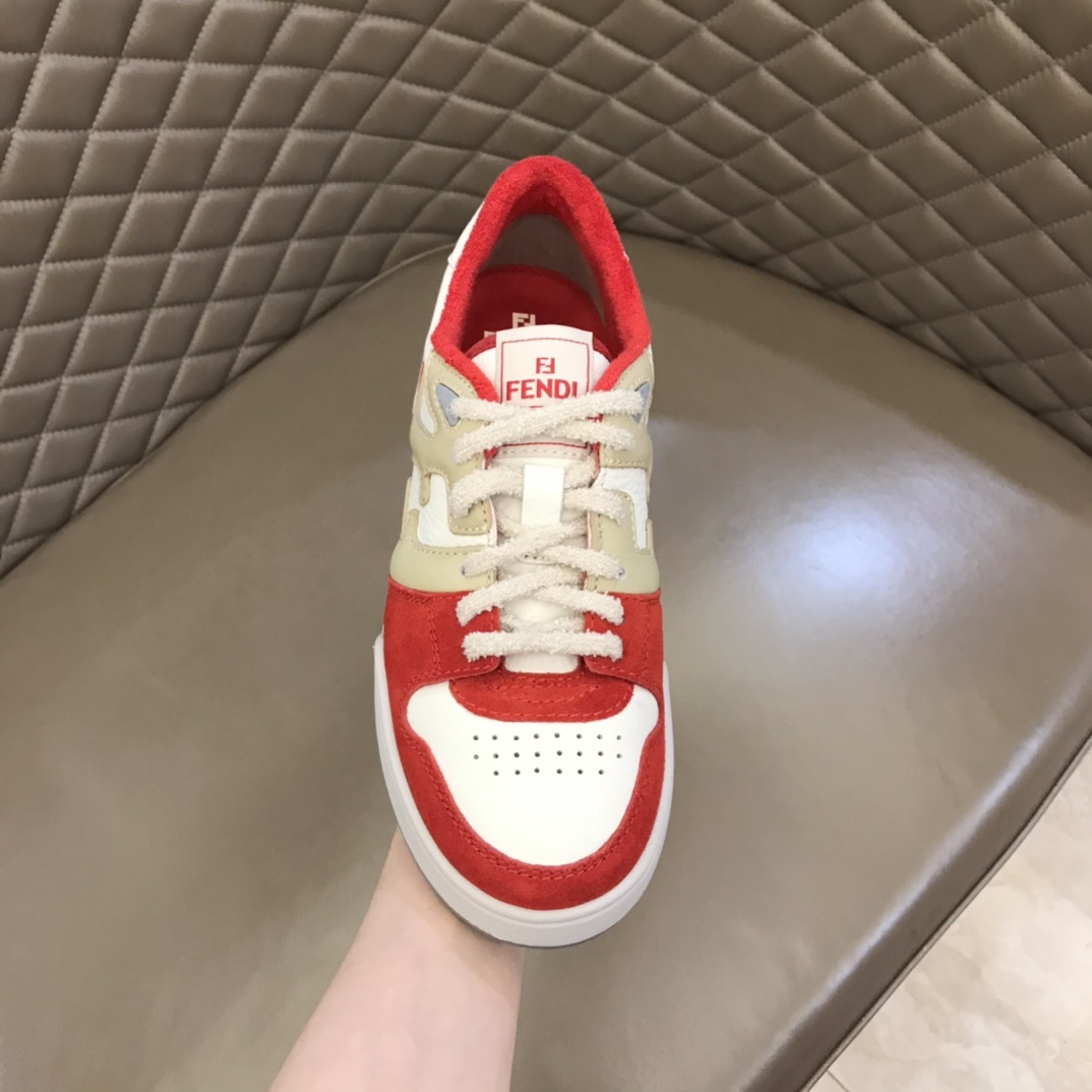 Fendi Red Leather Low-Tops Sneakers - FashionPlug