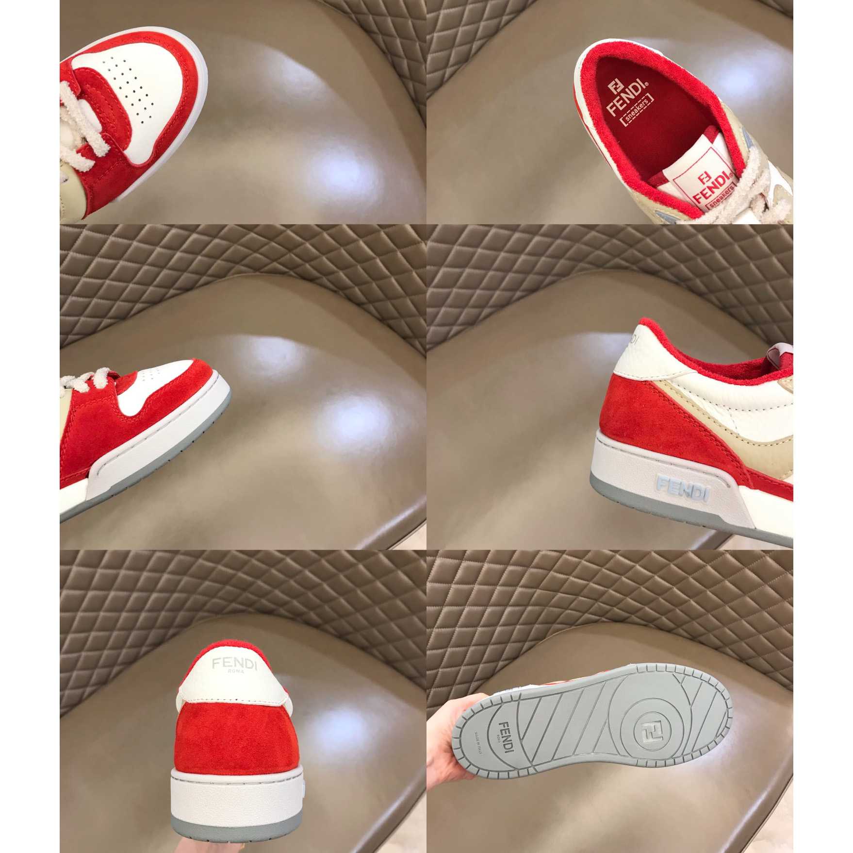Fendi Red Leather Low-Tops Sneakers - FashionPlug