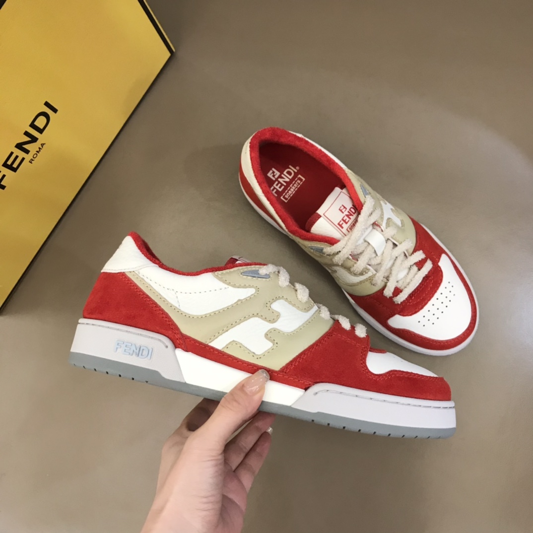 Fendi Red Leather Low-Tops Sneakers - FashionPlug