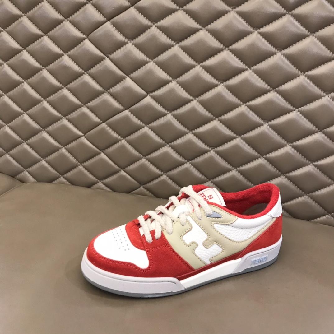 Fendi Red Leather Low-Tops Sneakers - FashionPlug