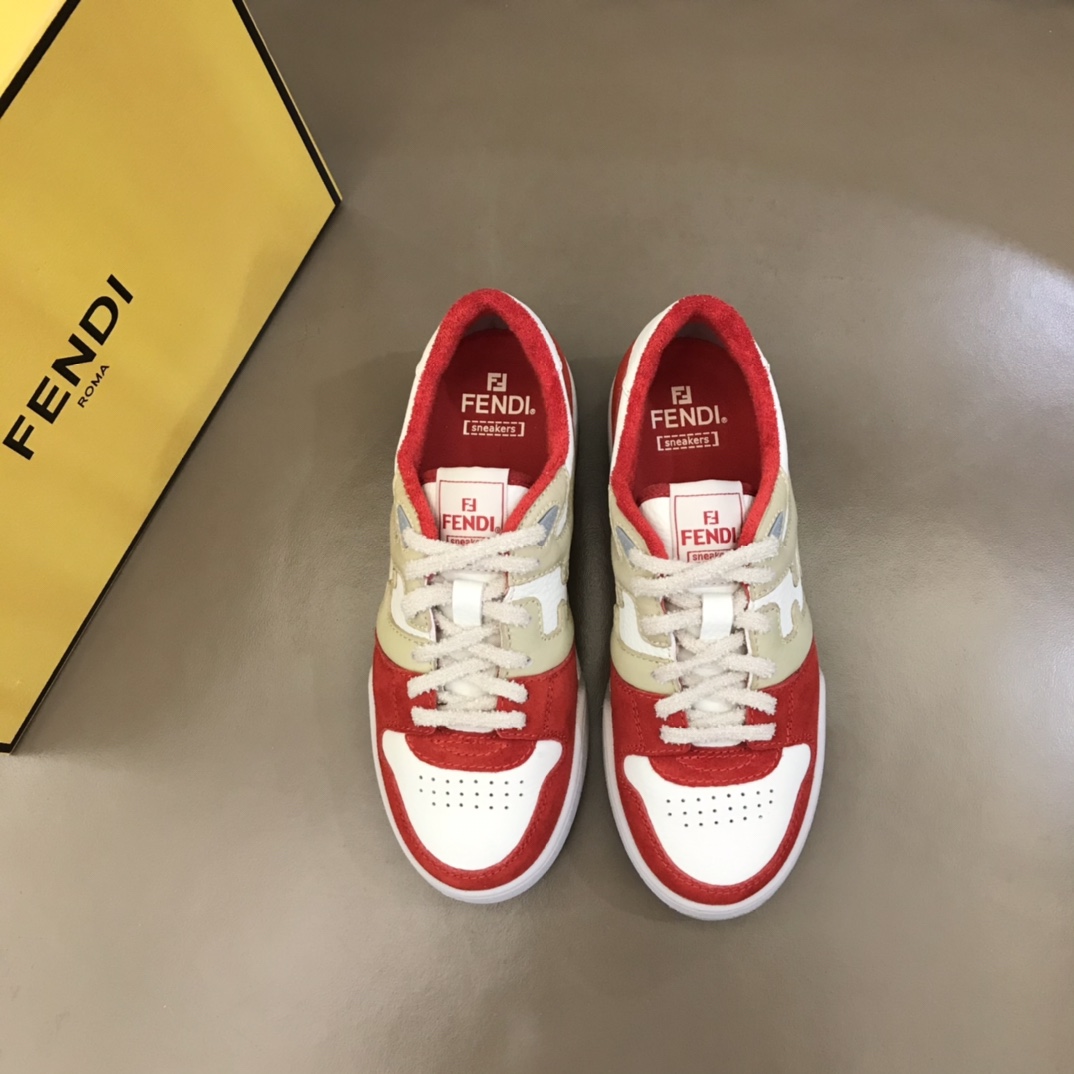 Fendi Red Leather Low-Tops Sneakers - FashionPlug