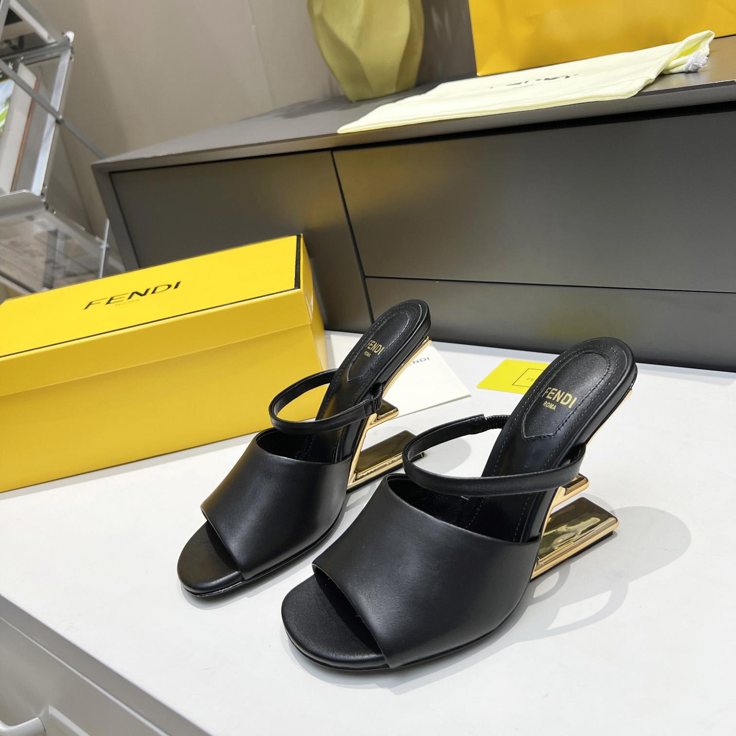 Fendi First Black Leather High-Heeled Sandals - FashionPlug
