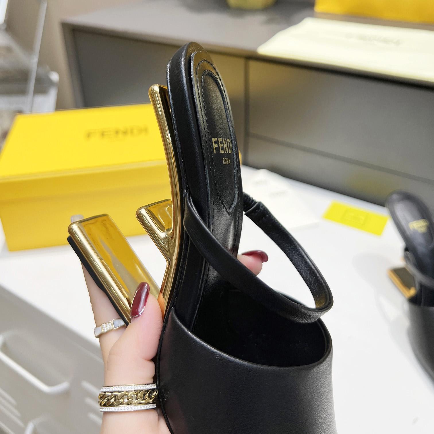 Fendi First Black Leather High-Heeled Sandals - FashionPlug