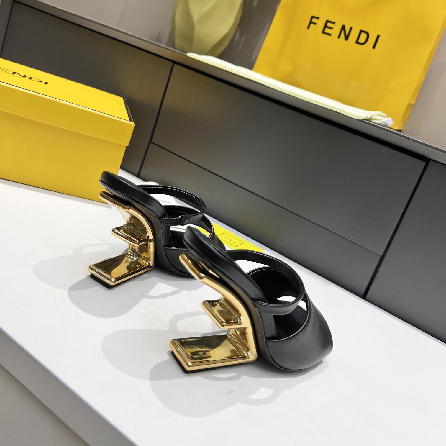 Fendi First Black Leather High-Heeled Sandals - FashionPlug