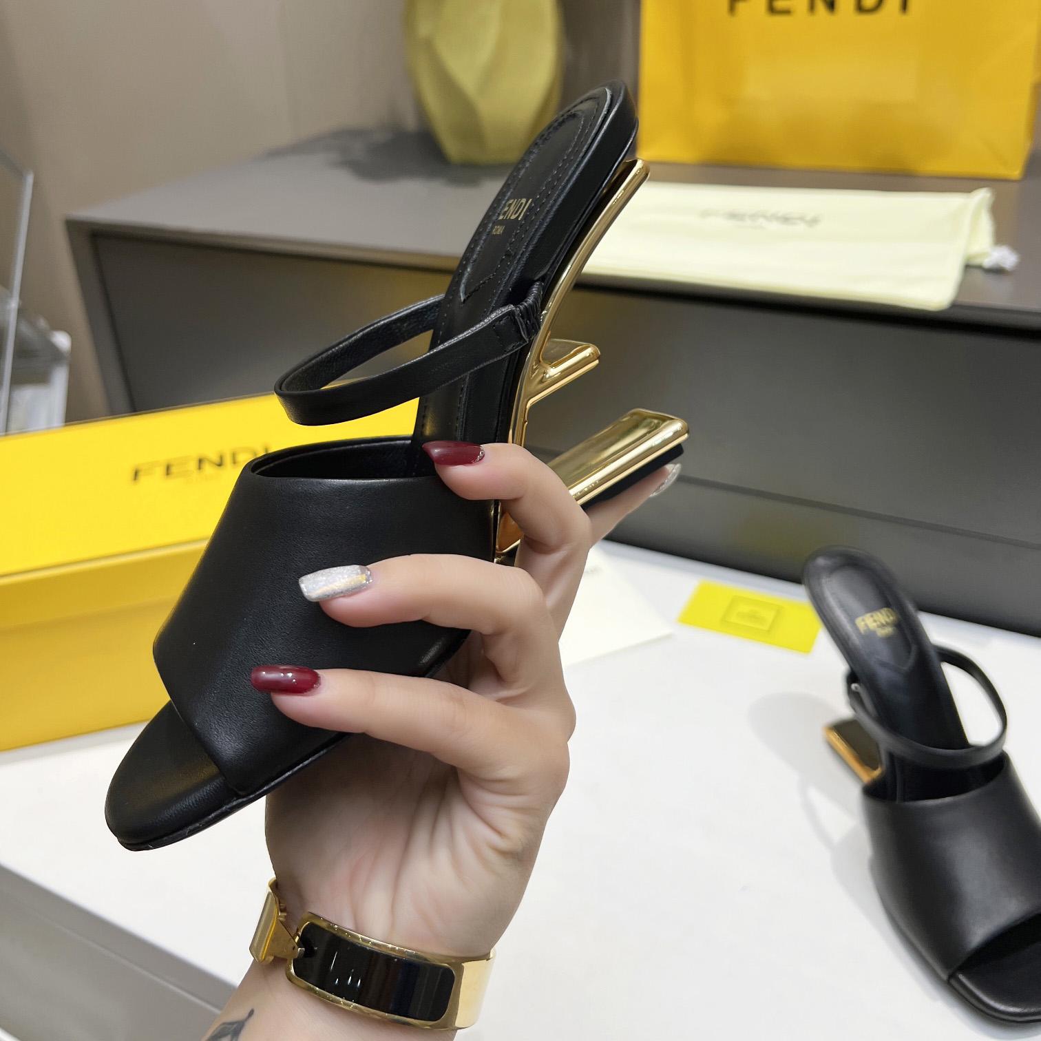 Fendi First Black Leather High-Heeled Sandals - FashionPlug
