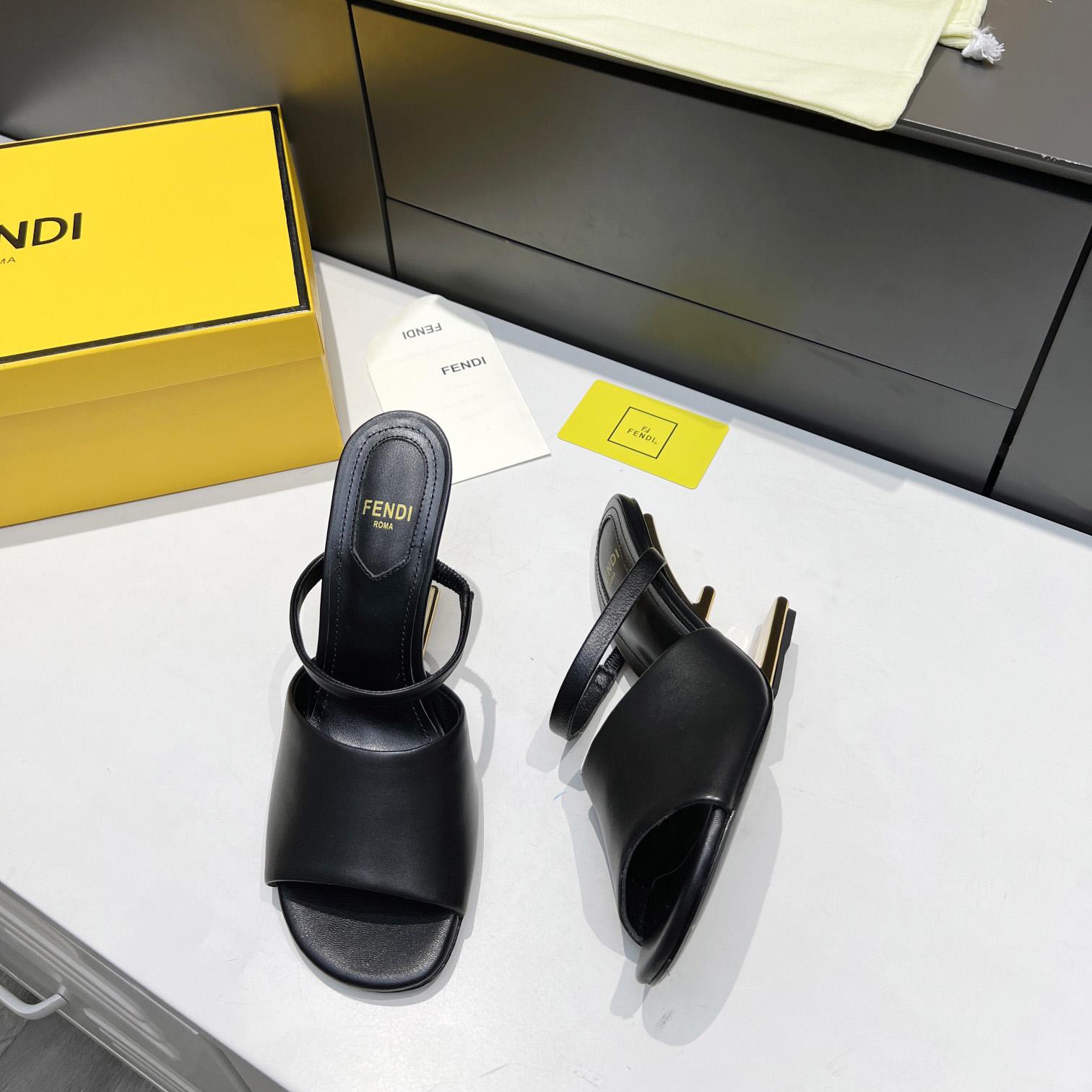 Fendi First Black Leather High-Heeled Sandals - FashionPlug