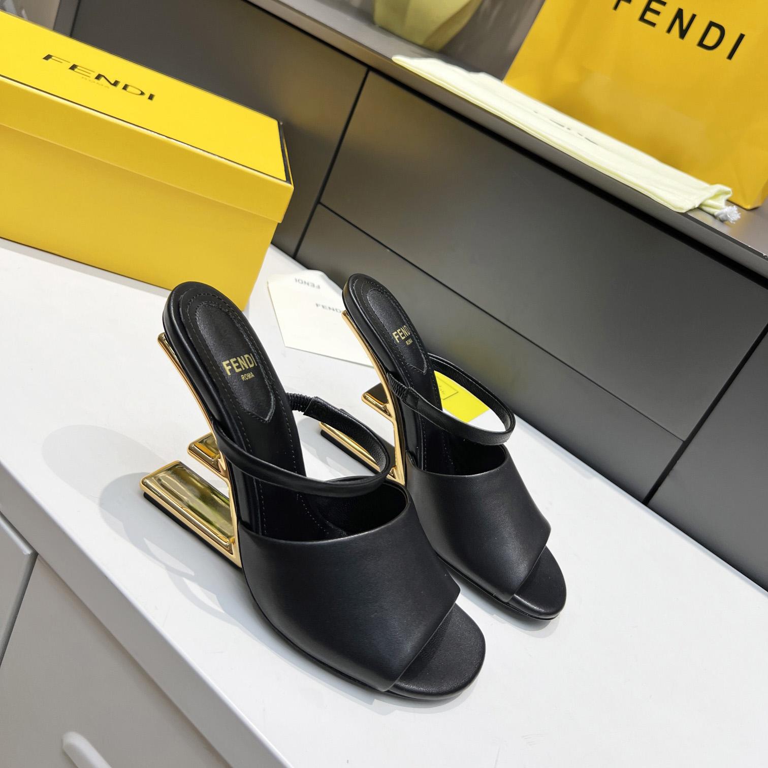 Fendi First Black Leather High-Heeled Sandals - FashionPlug