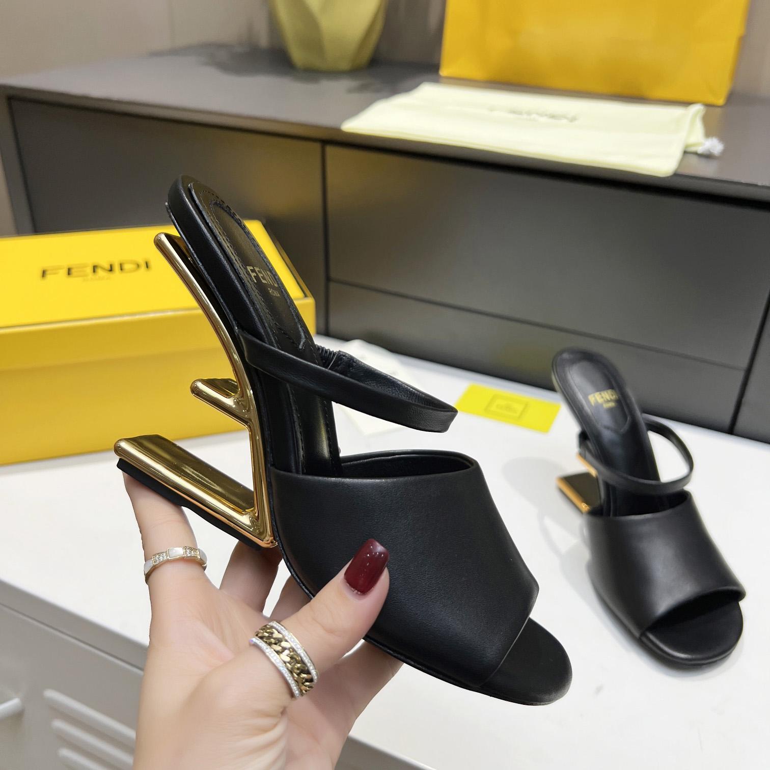 Fendi First Black Leather High-Heeled Sandals - FashionPlug