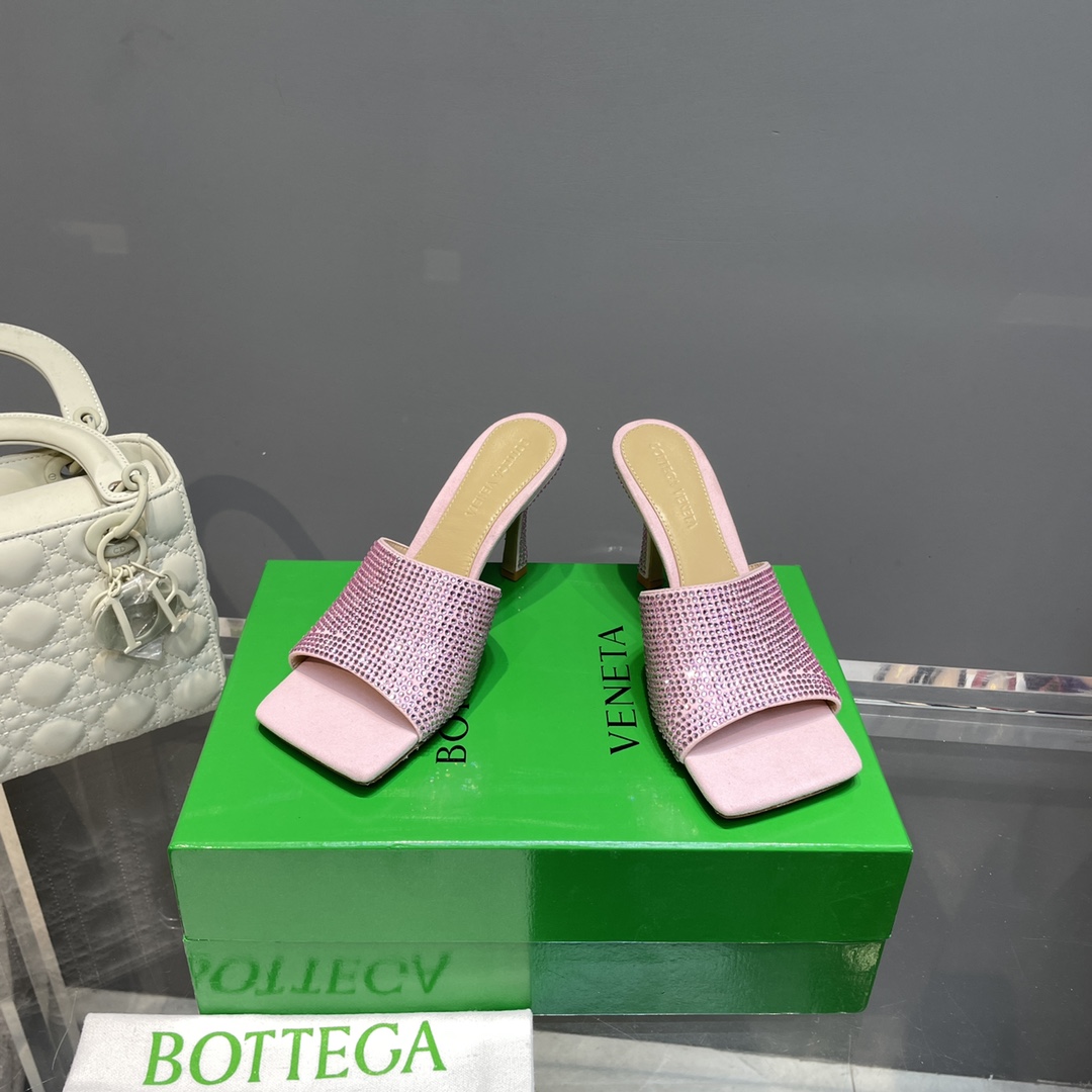 Bottega Veneta Stretch Strass-Embellished Silk Mules - FashionPlug