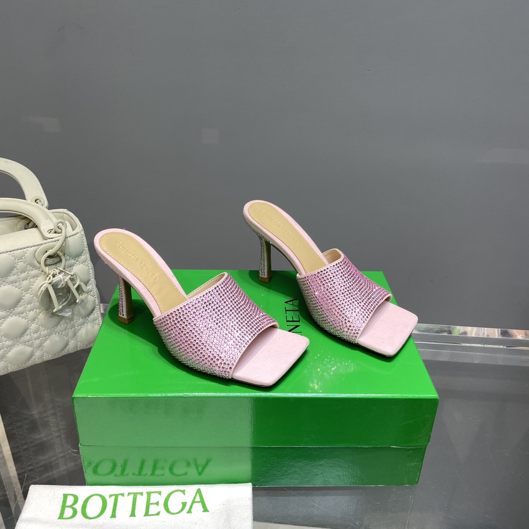 Bottega Veneta Stretch Strass-Embellished Silk Mules - FashionPlug