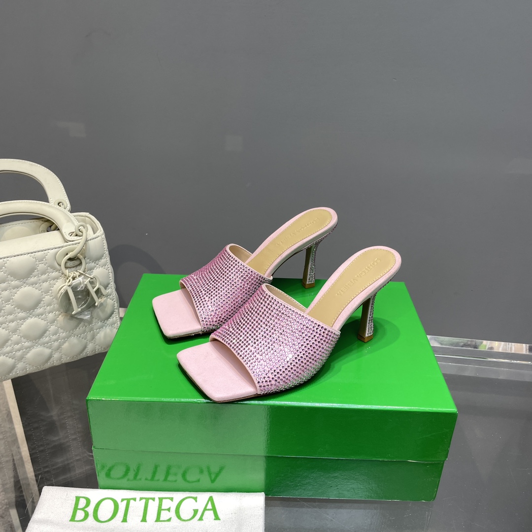 Bottega Veneta Stretch Strass-Embellished Silk Mules - FashionPlug