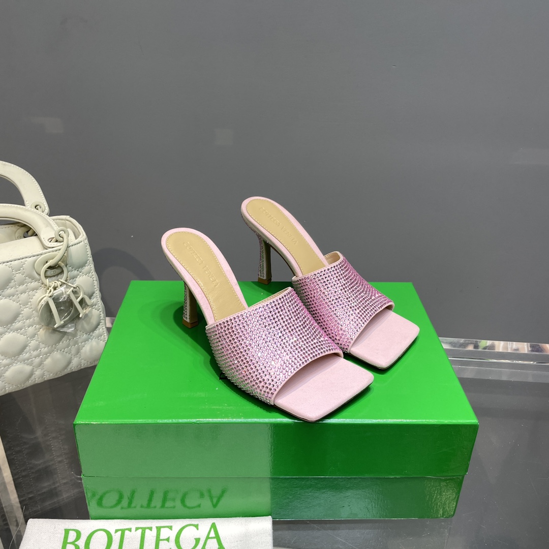 Bottega Veneta Stretch Strass-Embellished Silk Mules - FashionPlug