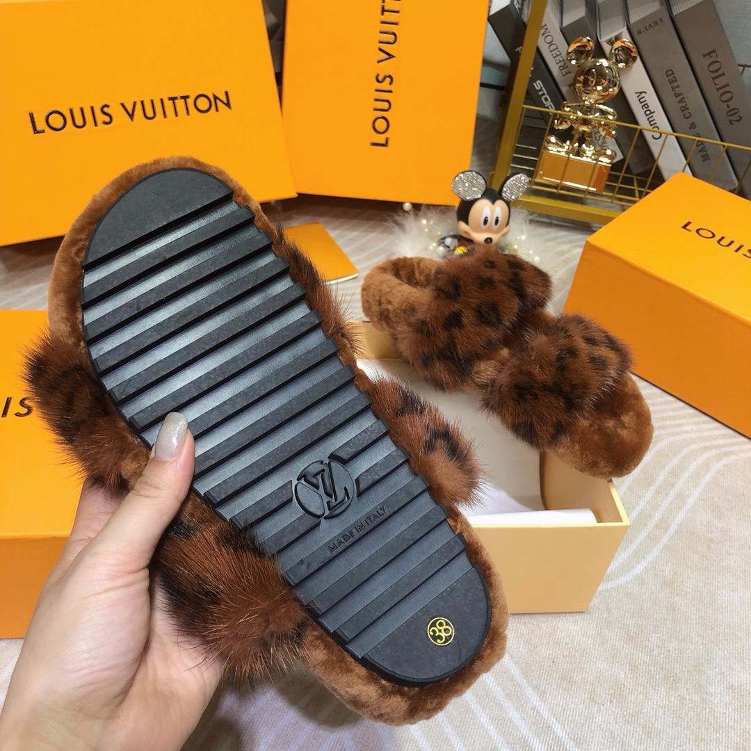 Louis Vuitton Mink Fur Bom Dia Slippers  - FashionPlug