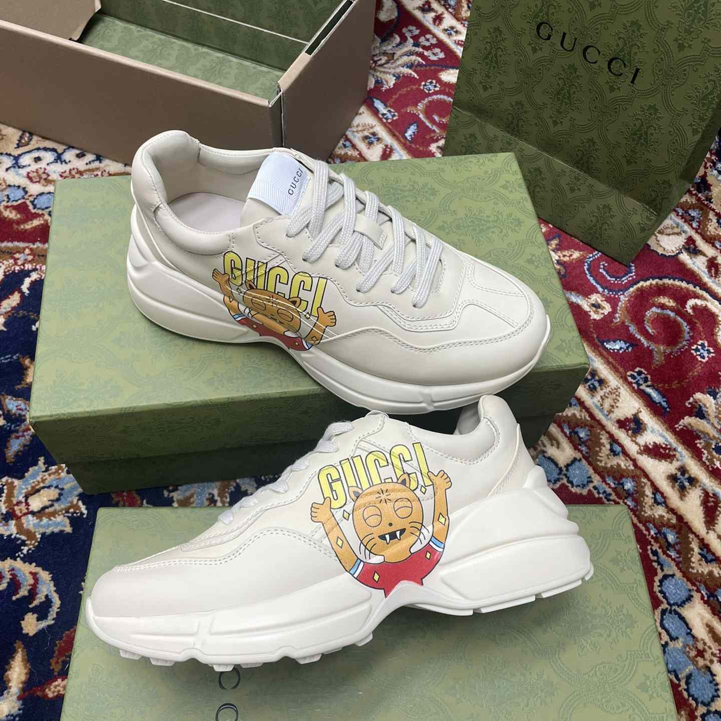 Gucci Rhyton Sneaker With Cat Print - FashionPlug