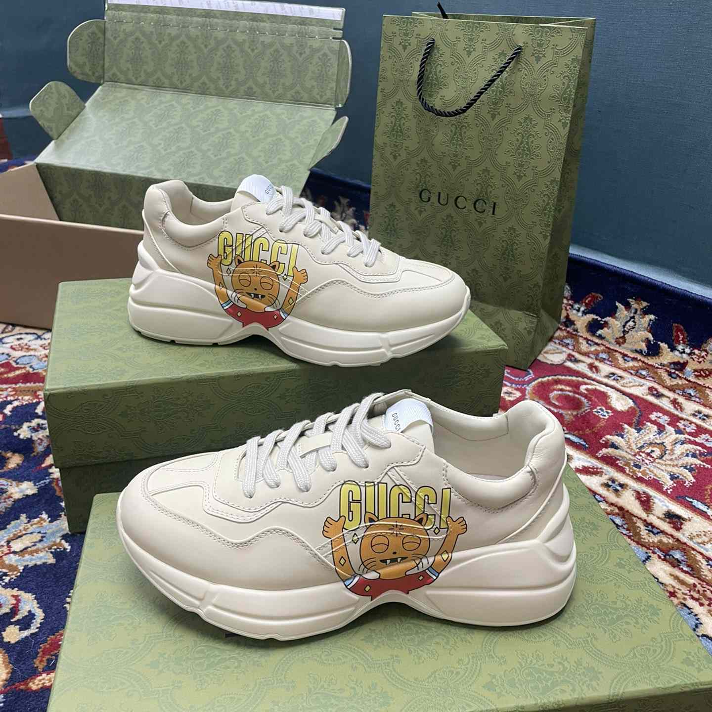Gucci Rhyton Sneaker With Cat Print - FashionPlug