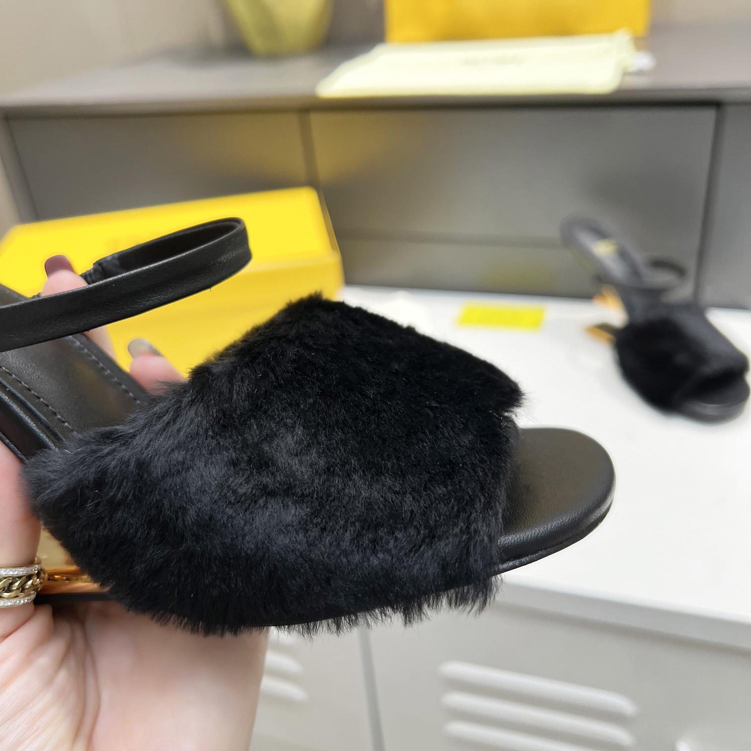 Fendi First Black Mink Medium-Heel Sandals - FashionPlug